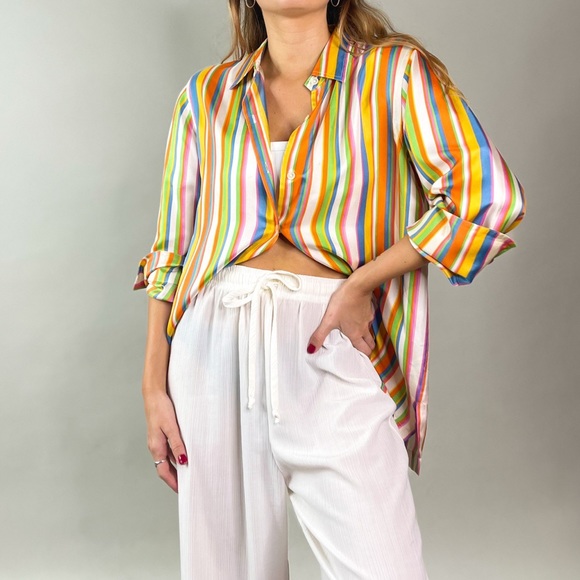Jones New York Tops - Rainbow Striped Retro Silk Shirt